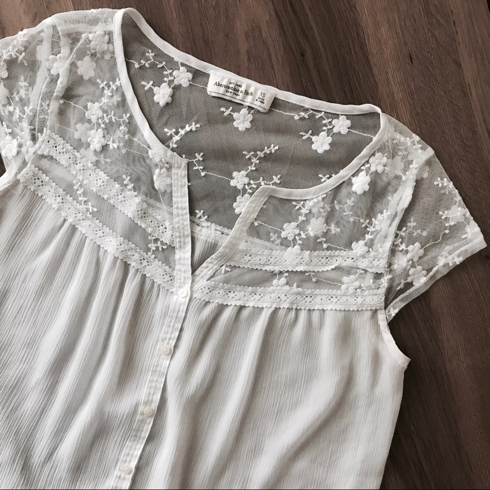 Abercrombie & Fitch Ivory floral lace sheer top